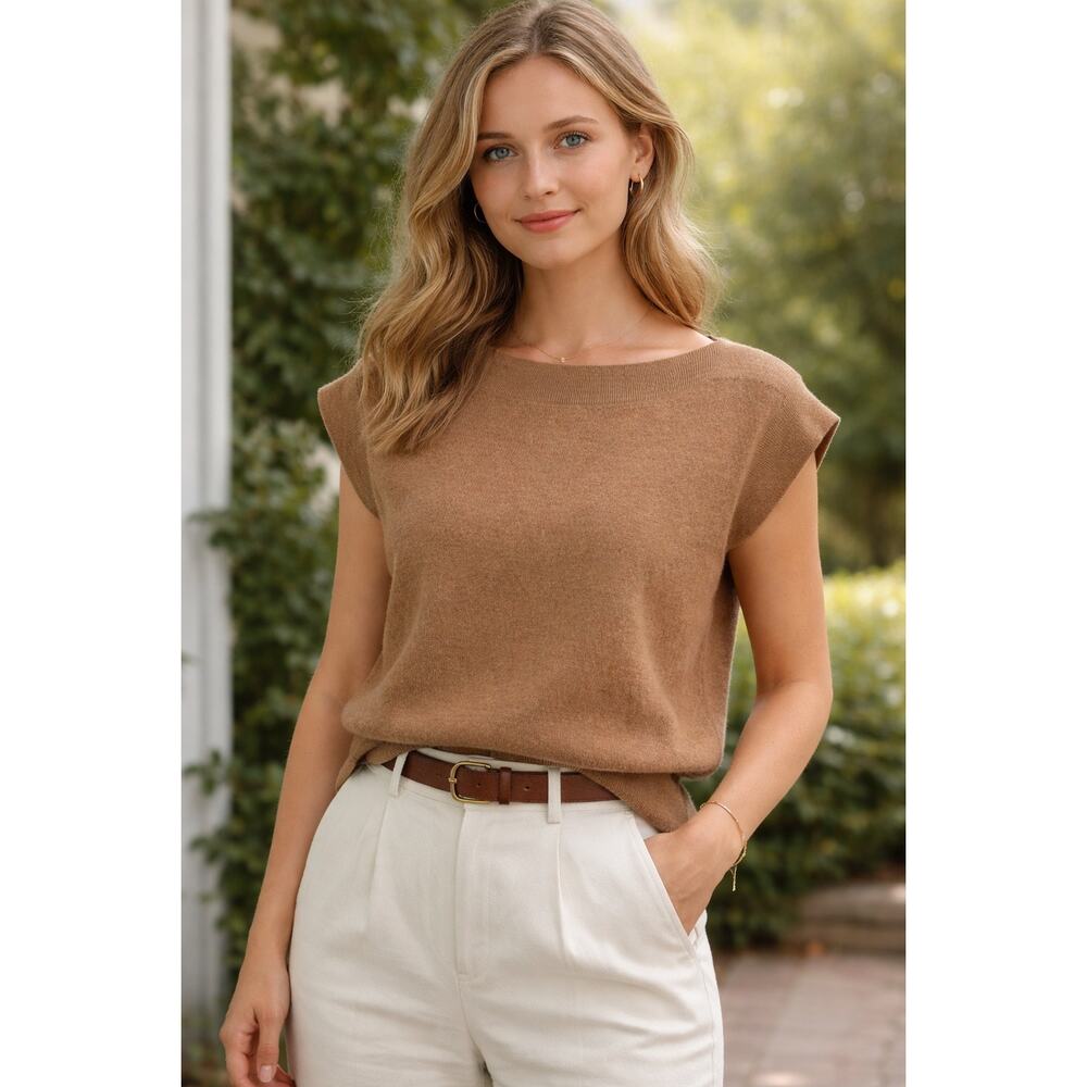 The Reset R Label 100% Wool Sleeveless Knit Top - Camel Tan, Large